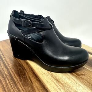 Dansko Franka Bootie Black Leather Women's 9.5-10 (EU 40) Wedge Heels Buckle